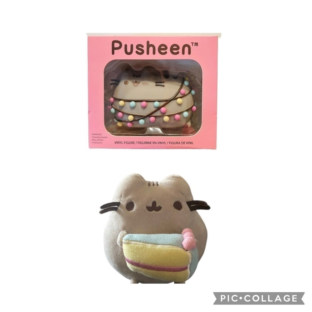 NWT-PUSHEEN-HOLIDAY LIGHTS VINYL FIGURE & PUSHEEN BIRTHDAY CAKE PLUSH